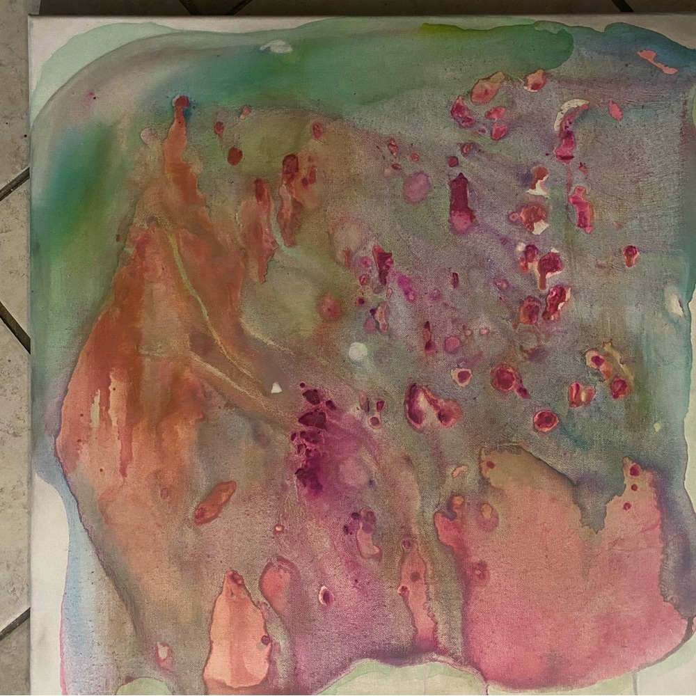 Pink and Green Abstract ink on canvas Painting